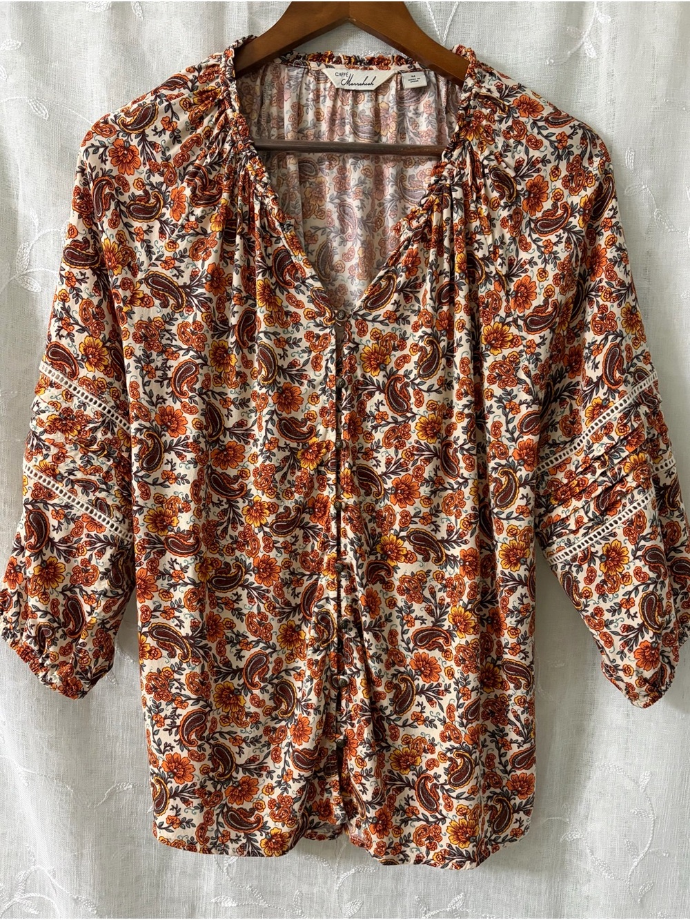 Caffe Marrakesh  Rust and Cream Paisley Button-Front Blouse Medium